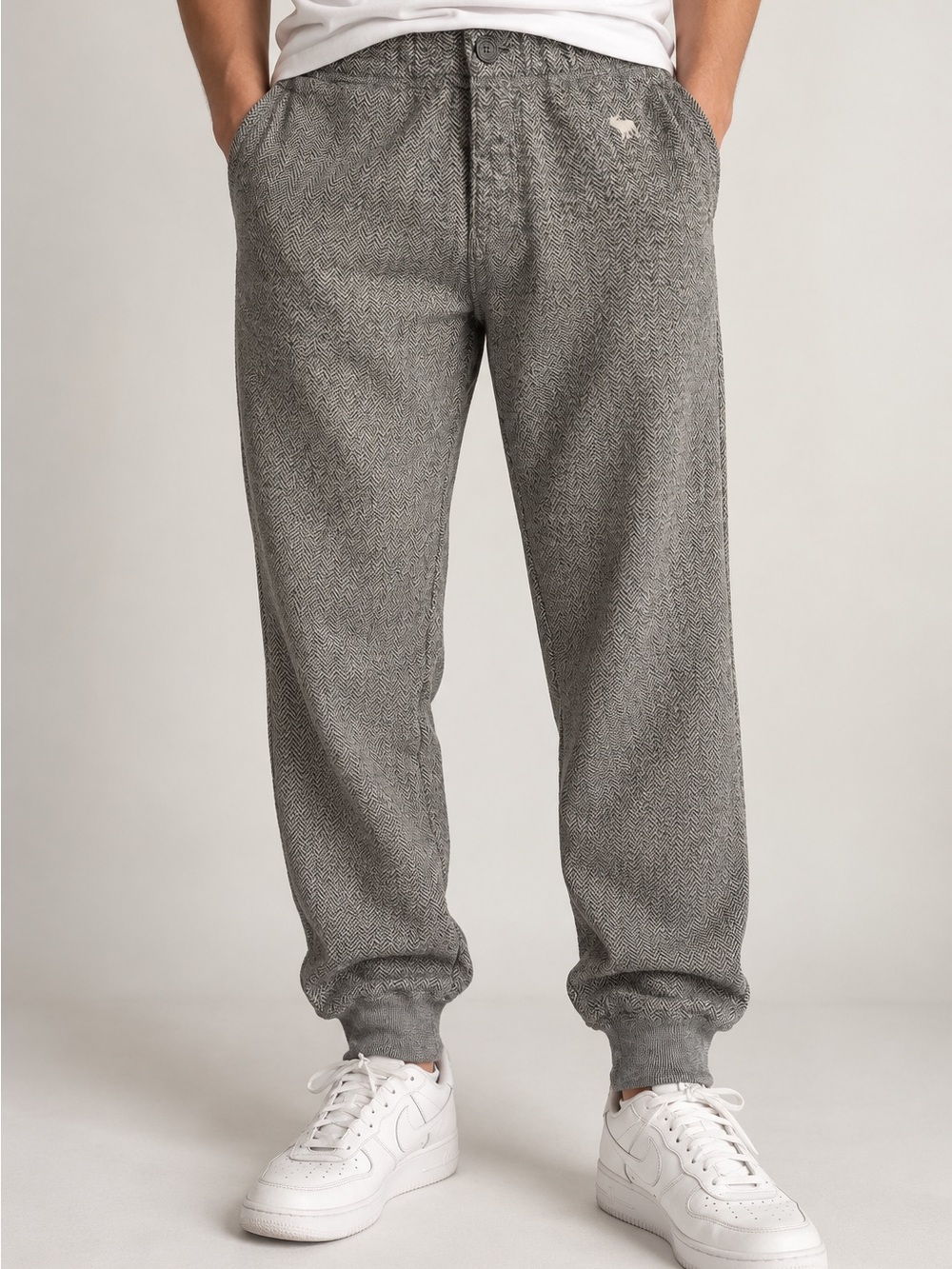 Abercrombie & Fitch Men’s M Gray Herringbone Jogger Pants Tapered Cuff
